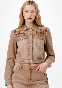 Elodie Washed Brown Embroidered Western Jacket