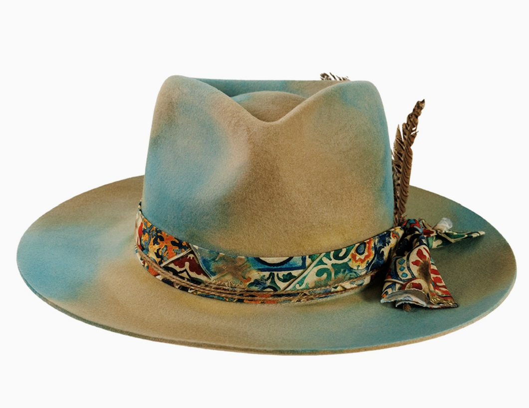 Boho Graffiti Wool Felt Teardrop Fedora Hat