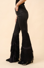 Load image into Gallery viewer, Madrid Mid Rise Lace Tiered Flare Denim Jeans
