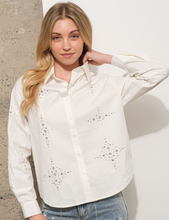 Load image into Gallery viewer, Poplin Jewel Embellished Stud Button Up Shirt Blouse

