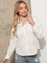 Load image into Gallery viewer, Poplin Jewel Embellished Stud Button Up Shirt Blouse
