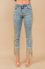 Load image into Gallery viewer, Kiara Side Sequin Fringe Jeans in Denim
