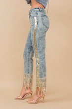 Load image into Gallery viewer, Kiara Side Sequin Fringe Jeans in Denim
