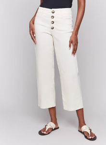 Front Button-Fly Crop Twill Pants