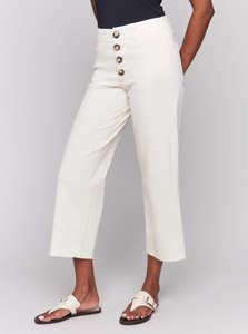 Front Button-Fly Crop Twill Pants