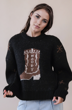 Load image into Gallery viewer, Halley Cowboy Boots Graphic Print Knit Sweater

