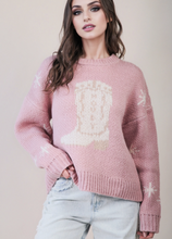 Load image into Gallery viewer, Halley Cowboy Boots Graphic Print Knit Sweater
