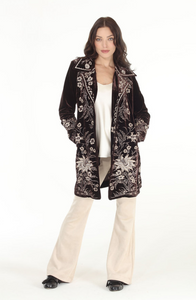 Elsie Stretch Velvet Button Contrast Embroidered Jacket