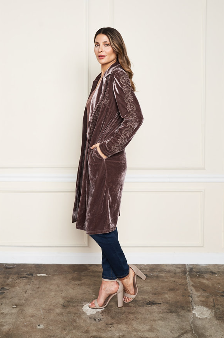 Thea Embroidered Velvet Cutwork Coat