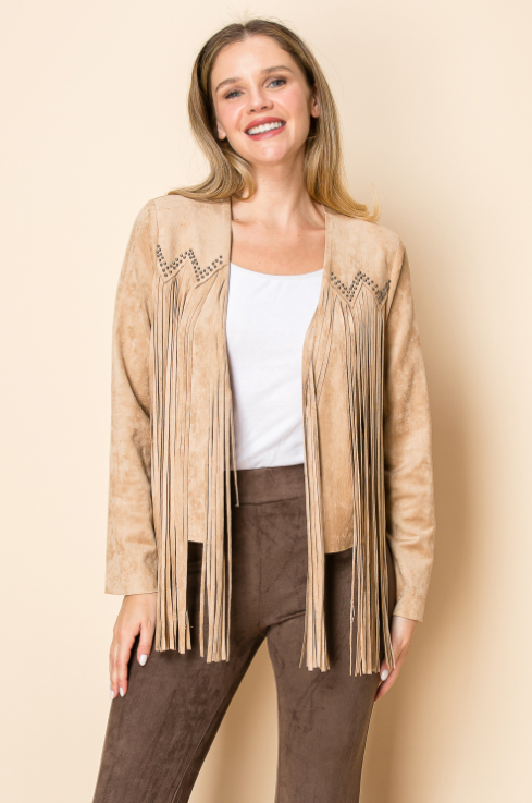 Vocal Suede Fringe Studded Jacket
