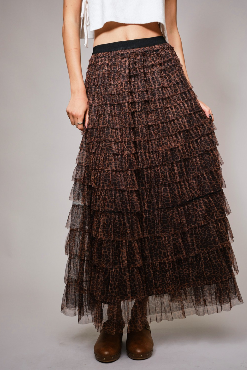 Jessa Leopard Tiered Ruffle Maxi Skirt