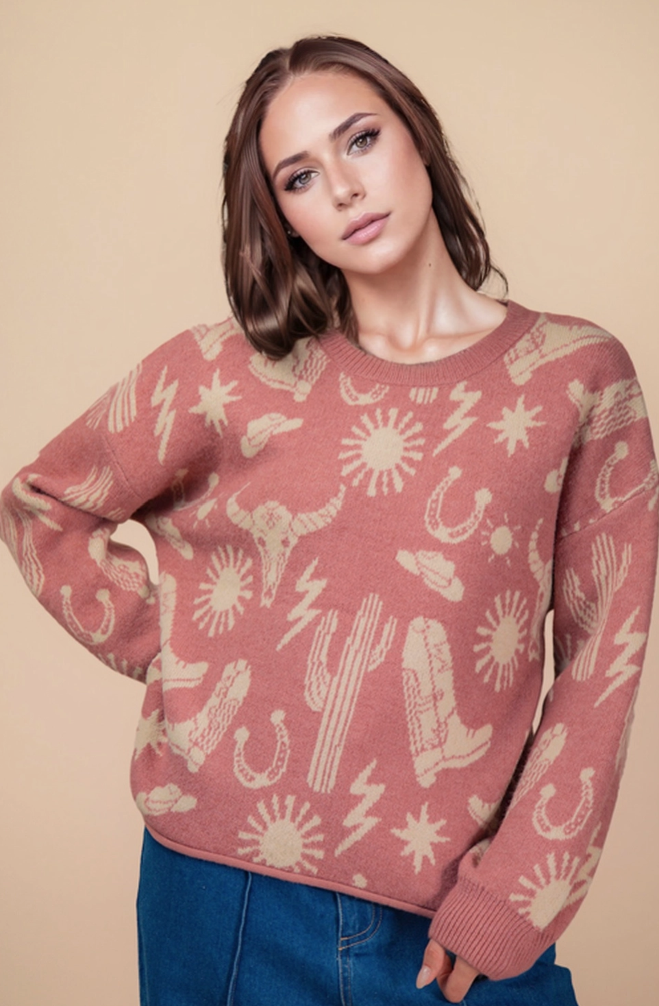 Hayden Western Graphic Oversized Knit Sweater