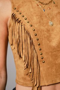 Marie Faux Suede Fringe Crop Top