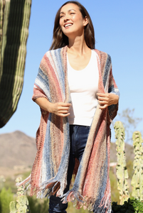 Marley Striped Kimono Cardigan Sweater with Fringe