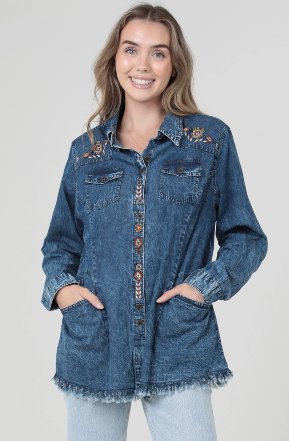 Misty Denim Button Front Top