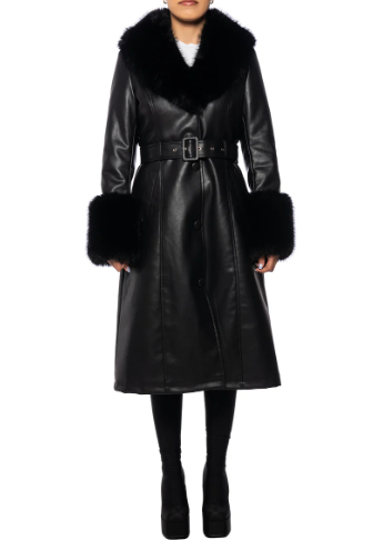 Azalea Wang Kaya Long Black Fur Jacket