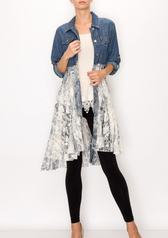 Vivian Blue Denim Jacket w/Lace Bottom