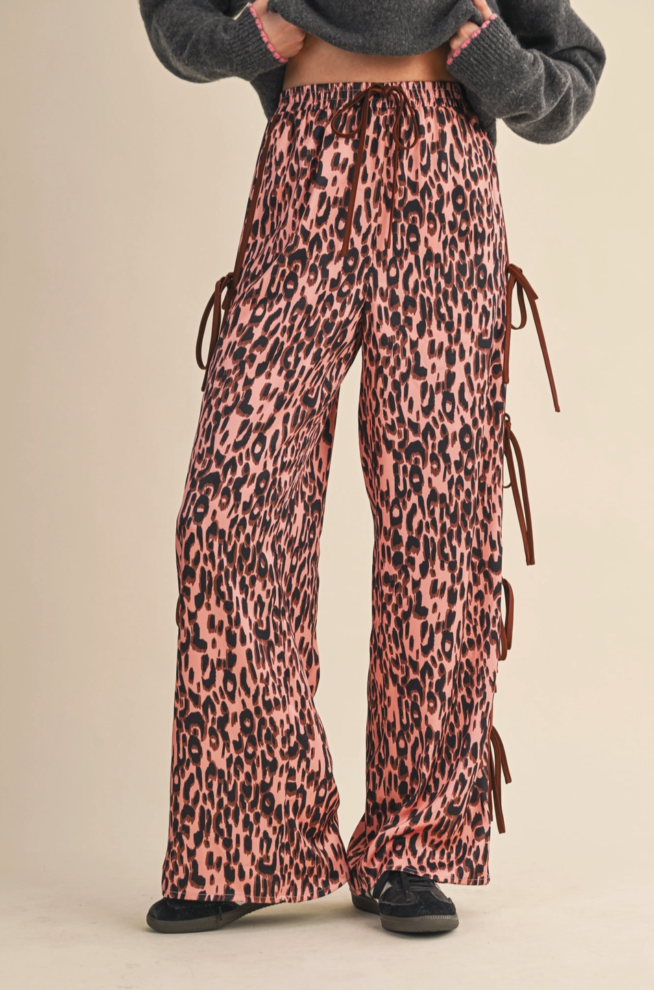 Brielle Raspberry Leopard Tie-Side Pants
