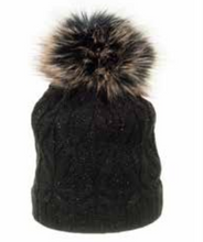 Load image into Gallery viewer, Black Pom Cable Knit Beanie
