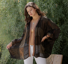 Load image into Gallery viewer, Statement Sleeve Shrug Kimono with Vintage Patches
