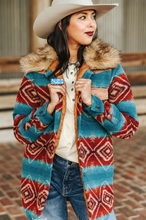 Load image into Gallery viewer, Shantell Maroon Jade Aztec Wool Blend Quilted Lined
