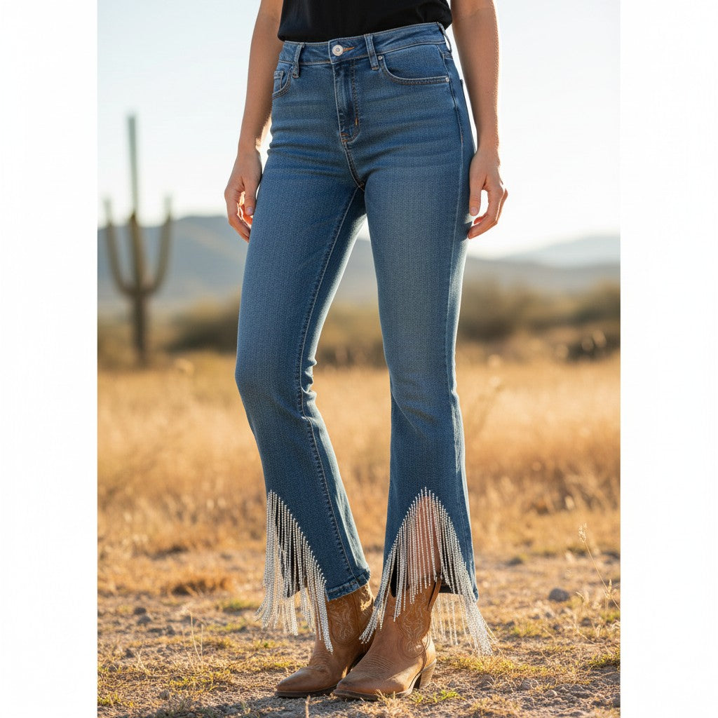 Starlight Fringe Bejeweled Denim Jeans – Madame Peacock's