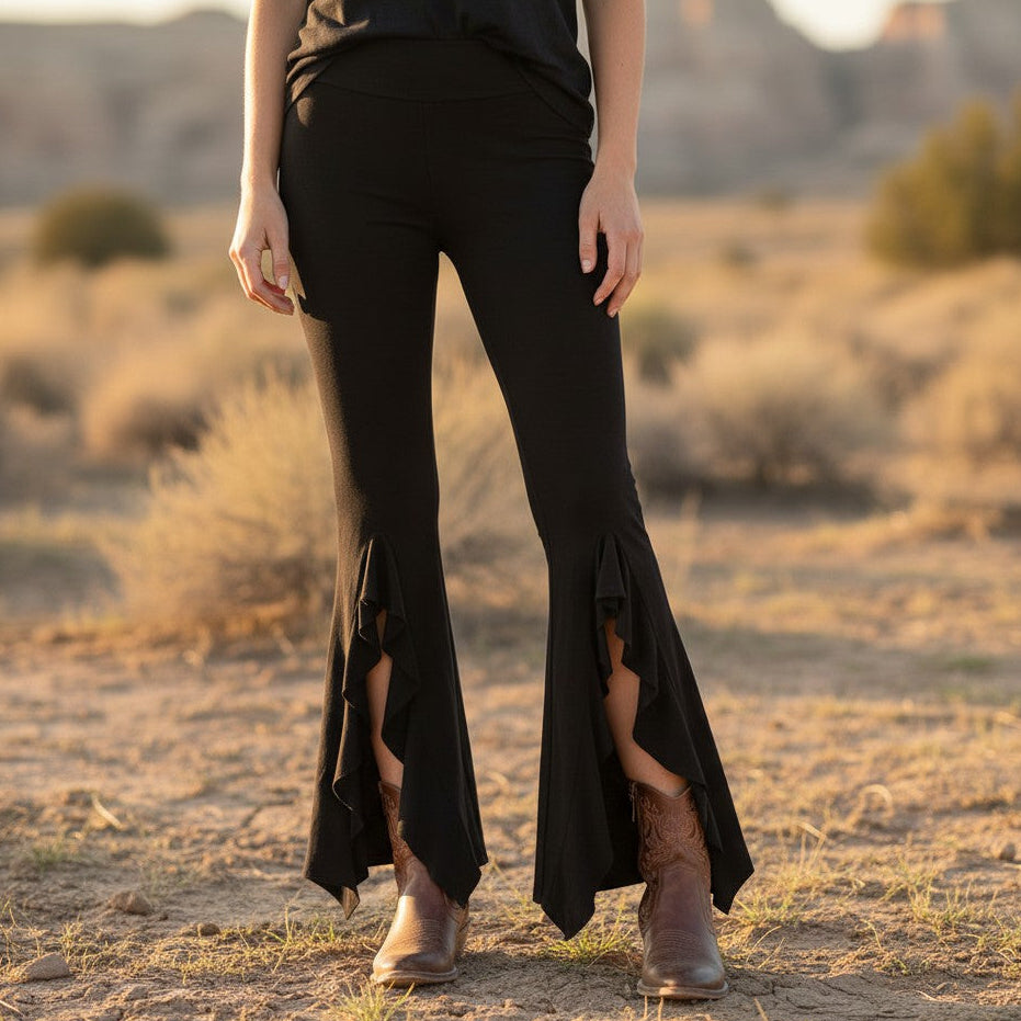 Midnight Ruffle Split Hem Flare Pants – Madame Peacock's