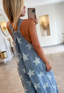 Star Print Denim Overall