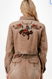 Elodie Washed Brown Embroidered Western Jacket