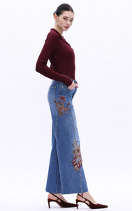 Bayeas Floral Embroidery High Rise Jeans