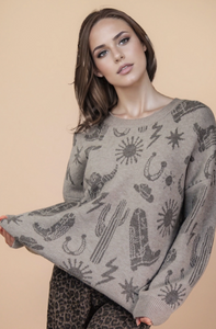 Hayden Western Graphic Oversized Knit Sweater