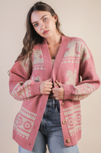 Load image into Gallery viewer, Harmon Oversized Western Graphic Knit Cardigan in Olive

