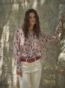 Western Print Chiffon Button Up Blouse