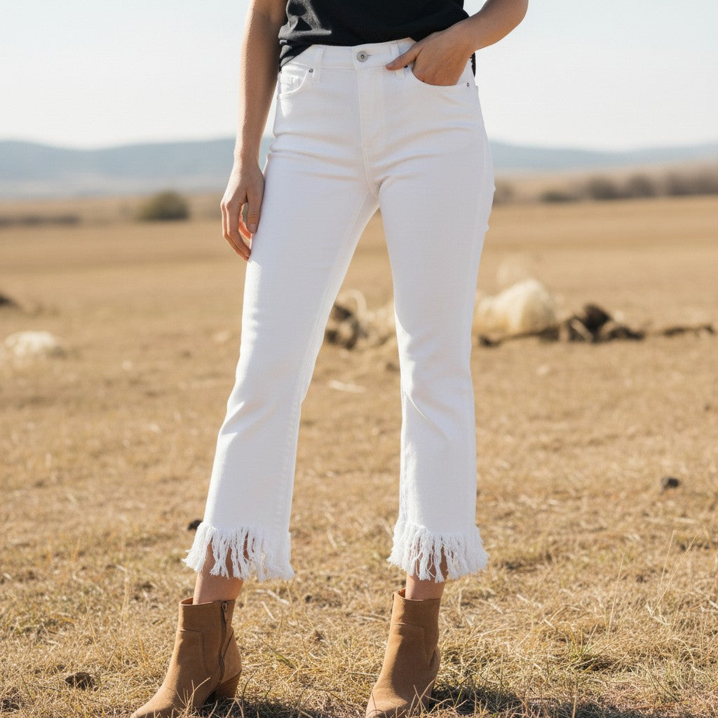 Cropped Fringe Hem Jeans – Madame Peacock's
