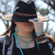 Load image into Gallery viewer, Double Strand Lariat Turquoise Necklace w/ Feather Pendant
