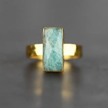 Load image into Gallery viewer, Amazonite  Rectangle Ring on Hand Hammered Band

