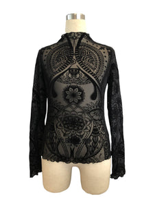 Paisley Velvet Print Mesh Top