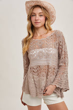 Load image into Gallery viewer, Donna Crochet Sheer Bell-Sleeve Pullover
