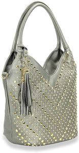 Studded Chevron Pattern Fashion Handbag