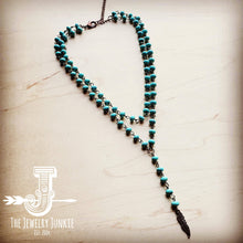 Load image into Gallery viewer, Double Strand Lariat Turquoise Necklace w/ Feather Pendant
