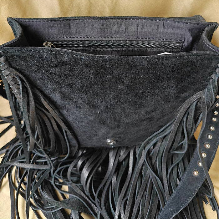 Black Mesa Cowhide Fringe Crossbody Bag – Madame Peacock's