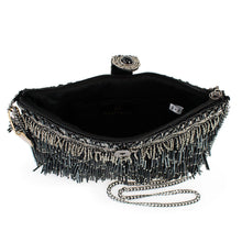 Load image into Gallery viewer, Shimmy, Black Fringe Beaded Crossbody Handbag

