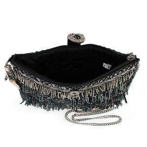 Shimmy, Black Fringe Beaded Crossbody Handbag