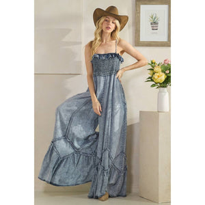 Elaina Washed Smock Ruffle Hem Tencel Jumsuit