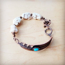 Load image into Gallery viewer, White Chunky Turquoise Beaded Bracelet on Copper Feather
