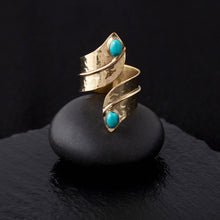 Load image into Gallery viewer, Brass Hammered Wrap Ring with Turquoise
