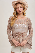 Load image into Gallery viewer, Donna Crochet Sheer Bell-Sleeve Pullover
