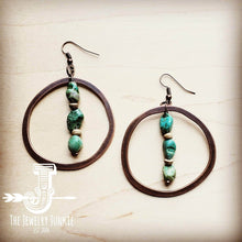 Load image into Gallery viewer, Copper Hoop Earrings with Natural Turquoise and Wood
