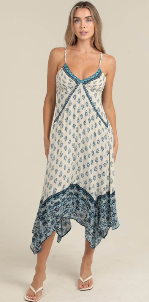 Spaghetti Strap V neck printed maxi