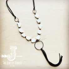 Load image into Gallery viewer, White Turquoise Chunky Necklace w/ Long Leather Tassel 225k
